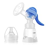 Yinke Manual Breast Pump with Milk Bottle, Silicone Pump for Breastfeeding,Portable Hands-Free Pump for Collecting Breastmilk BPA Free Easy to Control Vaccuum(6oz/180ml) (Blue)