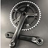 DONSP1986 Crankset Set Single Speed 46T 170mm Crankarms 130 BCD for Mountain Road Bike Fixed Gear Bicycle (Square Taper, Black) (46T, Sprocket)