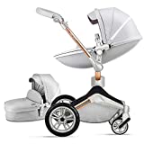 Baby Stroller 360 Degree Rotation Function,Hot Mom Baby Carriage Pu Leather Pushchair Pram 2020,Grey