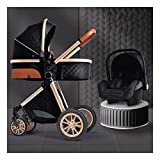 KAMWD Toddler Stroller Travel Jogging Pram, 3 in 1 Foldable Baby Stroller Basket Combo High Landscape Bassinet Carriage Two-Way Cart Pushchair Mobile for Crib Luxury Gift (Color : Black)