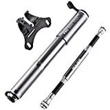 Pro Bike Tool Mini Bike Pump with Gauge, Presta and Schrader Valve Compatible Bicycle Tire Pump for Road, Mountain and BMX Bikes, High Pressure 100 Psi, Mount