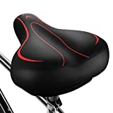 Xmifer Oversized Bike Seat, Comfortable Bike Seat - Universal Replacement Bicycle Saddle - Waterproof Leather Bicycle Seat with Extra Padded Memory Foam - Bicycle Seat for Men/Women (Red)