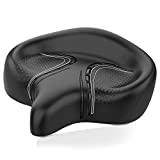 Bluewind Oversized Bike Seat, Wide Bicycle Saddle Novel Backrest Design Durable Leather Surface Compatible with Peloton, Universal Fit Exercise or Road Stationary Bike Seat Cushion for Men & Women (BK