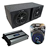 Kicker Bundle Compatible with Universal Car C12 Comp Dual 12' Vented Port Loaded Sub Box Enclosure with Harmony HA-A800.1 Amplifier