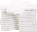 Amazon Basics Fast Drying, Extra Absorbent, Terry Cotton Washcloths - Pack of 24, White, 12 x 12-Inch