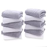 12 Pack Premium Washcloths Set - Quick Drying- Soft Microfiber Coral Velvet Highly Absorbent Wash Clothes - Multipurpose Use as Bath, Spa, Facial, Fingertip Towel (Grey and White)