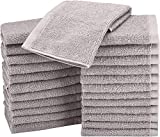 Amazon Basics Fast Drying, Extra Absorbent, Terry Cotton Washcloths - Pack of 24, Gray, 12 x 12-Inch