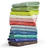 Cleanbear 100% Cotton Wash Cloths 12 Pack Bath Washcloths Facecloths, 13 by 13 Inches Large Bathroom Washcloth Set 12 Assorted Colors (Multi, 12)