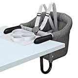 Hook On Chair with Tray, Fold-Flat Storage and Tight Fixing Clip on High Chair, Portable Baby Feeding Seat, High Chair for Home and Travel (Grey)