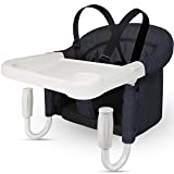 TOONOON Hook On High Chair, Fast Table Chair Clip on Table High Chair, Fold-Flat Storage Tight Fixing Portable Baby Feeding Seat for Baby Toddler Washable with Dining Tray for Travel Outside (Blue)