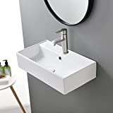 SHACO Contemporary 21' X 12' Porcelain Ceramic Wall Mounted Bathroom Vessel Sink, Rectangular One Hole Bowl Lavatory Vanity Big Bathroom Sink