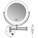 Benbilry 9' LED Wall Mount Makeup Mirror with 10X Magnification, Extendable Double Sided Lighted Magnifying Vanity Mirror with 13' Extension,360° Swivel Rotation for Bathroom Powered by Plug in Chrome