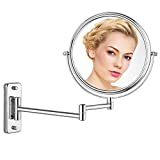 8 Inch Wall Mounted Makeup Mirror, 1X/10X Extendable Arm 360° Double Sided Bathroom Shaving Magnifying Mirror, Chrome Finished, DECLUTTR