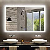 Large Horizontal Rectangle Mirror, LED Illuminated Backlit Wall Mount Bathroom Vanity Mirrors, Hotel Office Bar Mirror 55 x 36 Inch (D-N031-C)
