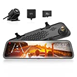 WOLFBOX 12“ Mirror Dash Cam Backup Camera,1296P Full HD Smart Rearview Mirror for Cars & Trucks, 1080P Front and Rear View Dual Cameras, Night Vision, Parking Assistance, Free 32GB Card & GPS