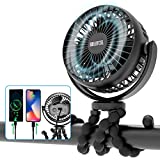 Portable Stroller Fan, 42H 10000mAh Battery Operated Fan Flexible Tripod Clip On Small Fan for Baby Stroller/Carseat/Golf Cart/Camping/Travel, Handheld Personal Cooling Baby Fans, Used As Power Bank