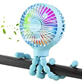 AGWIM Stroller Fan Clip On for Baby, Portable Handheld Fan, 2600mAh Battery Operated Personal Desk Fan, 3 Speed Flexible Tripod Carseat Fan with Colorful Led Lights & Aromatherapy Function (Blue)