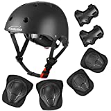 KAMUGO Kids Adjustable Helmet, with Sports Protective Gear Set Knee Elbow Wrist Pads for Toddler Age 3-8 Boys Girls, Bike Skateboard Hoverboard Scooter Rollerblading Helmet Set (Black)