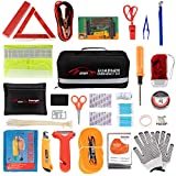 STDY Car Roadside Emergency Kit, Auto Vehicle Truck Safety Emergency Road Side Assistance Kits with Jumper Cables, First Aid Kit, Tow Rope, Reflective Warning Triangle, Tire Pressure Gauge, etc