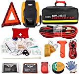 EVERLIT Roadside Assistance Kit, Car Emergency Kit Assistance Car Kit with Digital Air Compressor, 12FT Jumper Cable, Tow Strap, Flashlight, 108 Pieces First Aid Supplies (with Air Compressor)