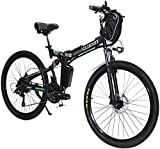 CLIENSY 26 Inch Electric Bike, 350W Folding E-Bike with Removable 36V 8AH Lithium Battery for Adults, 21 Speed Shifter (Green)