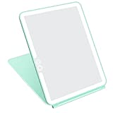 deweisn Folding Travel Mirror Lighted Makeup Mirror with 72 LEDs 3 Colors Light Modes, USB Rechargable, Portable, Ultra Thin, CompactVanity Mirror with Touch Screen Dimming for Cosmetic (Green)