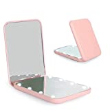 wobsion Compact Mirror, Led Pocket Mirror,1x/3x Magnifying Mirror with Light,2-Sided Handheld Magnetic Switch Fold Mirror,Small Travel Makeup Mirror,Lighted Compact Mirror for Purse,Gifts(Pink)