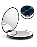 Glocusent Compact Makeup Mirror, 2-Sided 1X/10X Magnification, 40 LED Lighted Makeup Mirror, Handheld & Portable, 3 Colors & Brightness Dimmable, Rechargeable, Perfect for Travel & On The go
