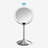 simplehuman ST3004 5' Round Mini Travel Sensor Makeup Mirror, 10x Magnification, Rechargeable, Brushed Stainless Steel, 5'