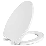 Elongated Toilet Seat with Cover Slow Soft Quiet Close Toilet Lid Durable Plastic White Toilet Bowl with Non-Slip Seat Bumpers Seat Easy to Install for Elongated Oval Toilets
