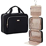 NISHEL 4 Sections Hanging Travel Toiletry Bag Organizer, Large Makeup Cosmetic Case for Bathroom Shower, Black