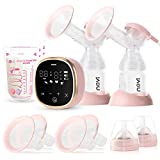 NCVI Double Electric Breast Pump, Portable Anti-Backflow, with 4 Size Flanges , 4 Modes & 9 Levels,Mirror LED Display, 10 Breastmilk Storage Bags,Ultra-Quiet and Pain Free Breast Pumps