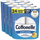 Cottonelle Ultra Clean Toilet Paper with Active CleaningRipples Texture, Strong Bath Tissue, 24 Family Mega Rolls (24 Family Mega Rolls = 132 regular rolls) (4 Packs of 6 Rolls) 388 Sheets per Roll