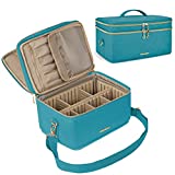 Large Makeup Bag, BAGSMART Double Layer Cosmetic Makeup Organizer Travel Makeup Train Case with Shoulder Strap for Cosmetics Makeup Brushes Toiletries Travel Accessories (Teal Medium)