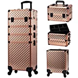 Stagiant Rolling Makeup Train Case Large Storage Cosmetic Trolley 4 in 1 Large Capacity Trolley Makeup Travel Case with Key Swivel Wheels Salon Barber Case Traveling Cart Trunk - Rose Gold