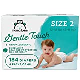Amazon Brand - Mama Bear Gentle Touch Diapers, Hypoallergenic, Size 2, 184 Count (4 packs of 46)