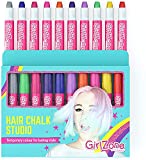 GirlZone Hair Chalk Set For Girls - 10 Piece Temporary Hair Chalks Color - Girl Toys For Girls Ages 8-12 - Birthday Gifts For Girls - Gifts For 7 8 9 10 11 Year Old Girls - Girls Toys 8-10 Years Old