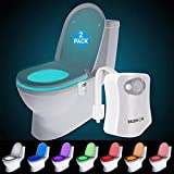 Original Toilet Night Light 2 Pack, Motion Sensor Activated LED Lamp, Fun 8 Colors Changing Bathroom Nightlight Add on Toilet Bowl Seat, Perfect Decorating Gadget for Dad Adults Kids Toddler