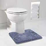 Walensee Bathroom Contour Rug (20x24, Blue) Non Slip Bath Mat for Bathroom Water Absorbent Soft Microfiber Shaggy Bathroom Mat Machine Washable Bath Rug for Bathroom U Shape Toilet Rug
