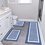 Pauwer 3 Pieces Bathroom Rugs Sets, Ultra Soft Non-Slip Bathroom Rugs and Mats Sets, Microfiber Absorbent Bath Rugs with U-Shaped Toilet Rug for Bath Floor, Tub, Shower, Blue
