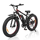 PEXMOR 26 Inch 500W Electric Bike with 48V 10Ah Battery, Fat Tire Snow EBike Shimano 7 Speed Dual Disc Brake, Electric Mountain Bicycle for Adult Full Suspension with LCD Display & Front Light (Red)