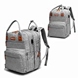 Diaper Bag Backpack, Rabjen Transformable Baby Bag, Spacious Enough for Twins' Stuff, Multifunction Maternity Travel Expandable Back Pack for Men and Women (Grey）