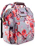 Kaome Diaper Bag Backpack, Upgraded Large Capacity Multifunction Nappy Bags, Waterproof Baby Bag Floral Insulated Durable Travel Maternity Back Pack for Baby Girls with Diaper Pad Bottle Bag (Floral)