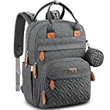 Diaper Bag Backpack, BabbleRoo Baby Nappy Changing Bags Multifunction Waterproof Travel Back Pack with Changing Pad & Stroller Straps & Pacifier Case, Unisex and Stylish (Dark Gray)