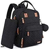 Diaper Bag Backpack, iniuniu Large Unisex Baby Bags for Boys Girls, Waterproof Travel Back Pack with Diaper Pouch, Washable Changing Pad, Pacifier Case and Stroller Straps, Black