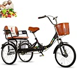 Tricycle Adult 20inch 3-Wheel Bicycle Folding Bikes Comfortable seat, Rear Enlarged Food Basket, Single Chain, Shock-Absorbing Front Fork for Parents to Pick up and Drop Off Children Load 200kg
