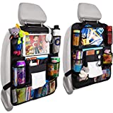 Update Version 2 Pack Car Backseat Organizer Foldable Car Seat Back Protectors with Touch Screen Tablet Holder Tissue Box Car Storage Organizer with 8 Storage Pockets Earphone/Charging Hole for Car Travel
