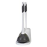 Clorox Toilet Plunger and Bowl Brush Combo Set with Caddy, 6.75' x 7' x 19.5', White/Gray