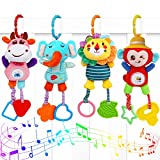 Baby Toys for 0 3 6 9 to 12 Months, Infant Toys Soft Hanging Rattle Crinkle Sensory Learning Toys Newborn Stroller Car Seat Crib Toys Plush Animal Rattle Toys with Teether for Baby Boys Girls