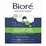 Bioré Daily Face Cleansing Wipes, with Dirt-grabbing Fibers for Deep Pore Cleansing and Makeup Removal without Oily Residue, 60 Count